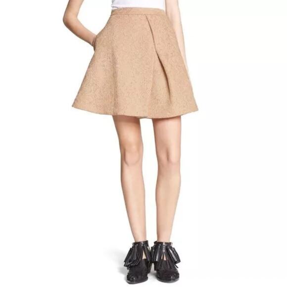 MSGM Camel Khaki Tan Lace A Line Front Pleat Mini Skirt 40 6 US - Picture 1 of 8